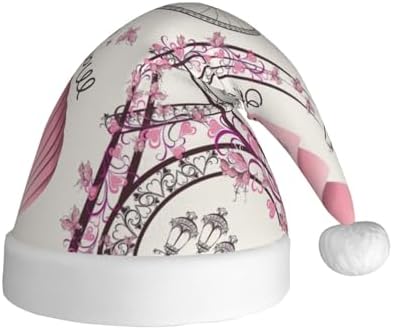 QINZHENG Romantic Paris Butterfly Print Santa Hat for Women
