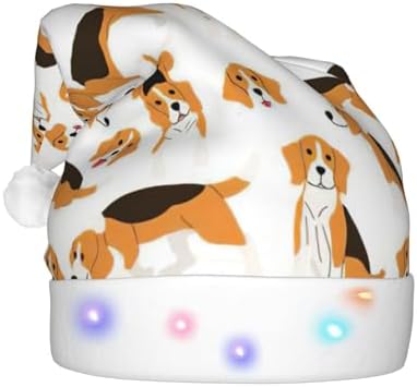 Beagle Dog Print LED Light Up Santa Hat for Adults
