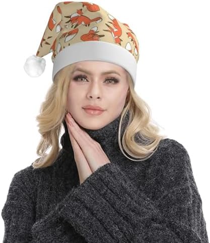 Many Foxes Print Christmas Santa Hat Plush Light Up for Adults