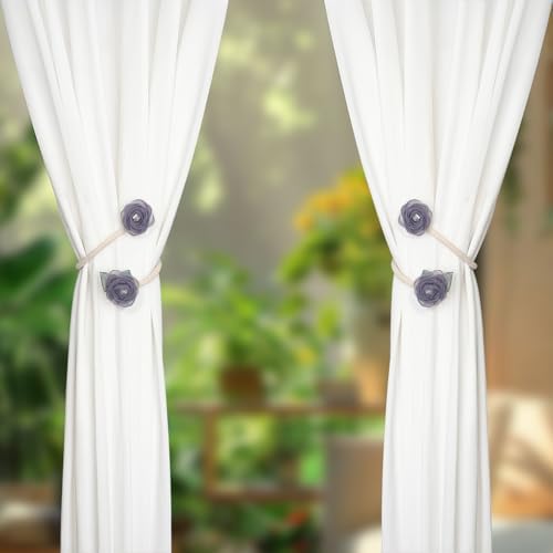 Handmade Artificial Rose Flower Curtain Holdbacks Gray