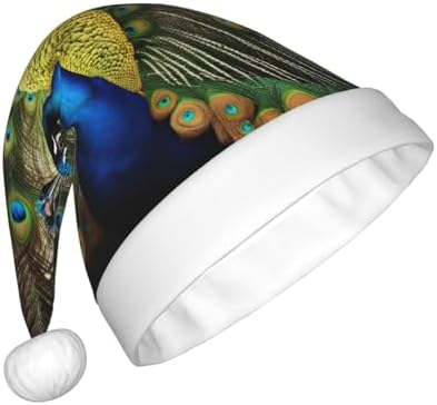 QINZHENG Peacock Feather Print Santa Hat for Women
