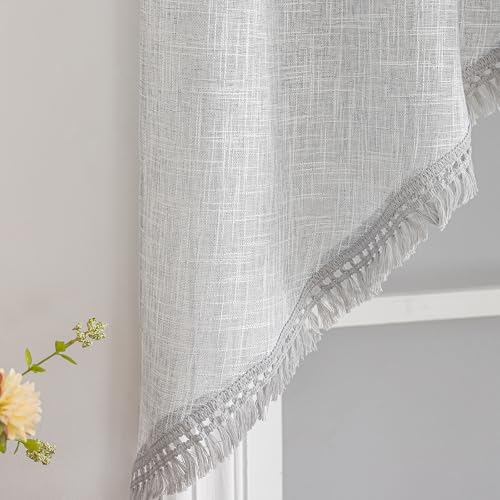 Beda Home Linen Textured Swag Valance - Grey 36x36 Inch 1 Pair