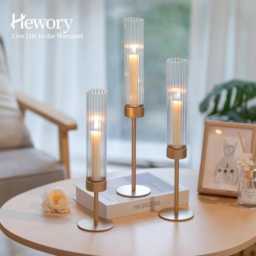 Hewory Gold Hurricane Candle Holders Set of 3