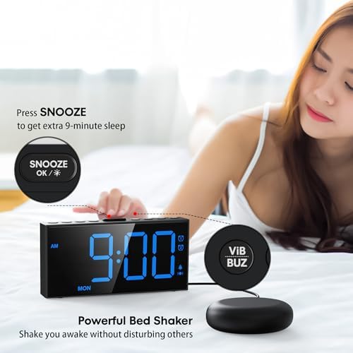 Mesqool Loud Alarm Clock with Vibration for Hearing Impaired