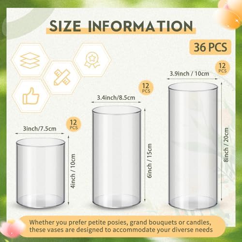 Nuogo 36 Pcs Clear Plastic Cylinder Vases for Centerpieces and Candle Displays