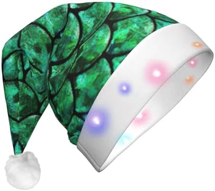 Green Fish Scales Christmas Hat For Adults Unisex LED Beanie