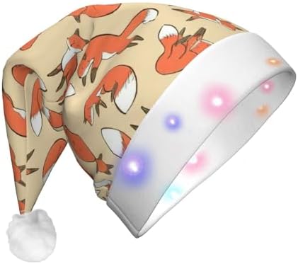 Many Foxes Print Christmas Santa Hat Plush Light Up for Adults
