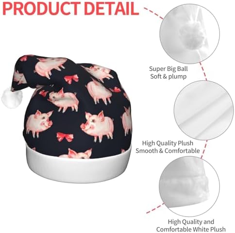 Red Cute Piggy Print LED Light-Up Santa Hat for Adults