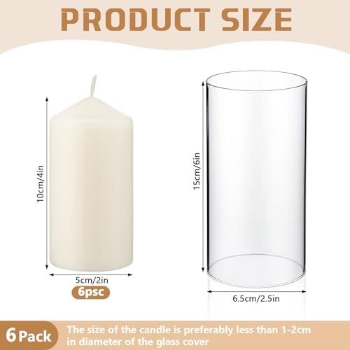 Yaomiao 6 Set Hurricane Candle Holder Sleeves with Unscented Pillar Candles
