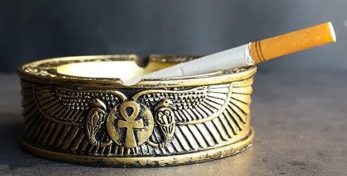 Egyptian Theme Ankh Dual Cobra Winged Scarab Ashtray Figurine 4 Inch