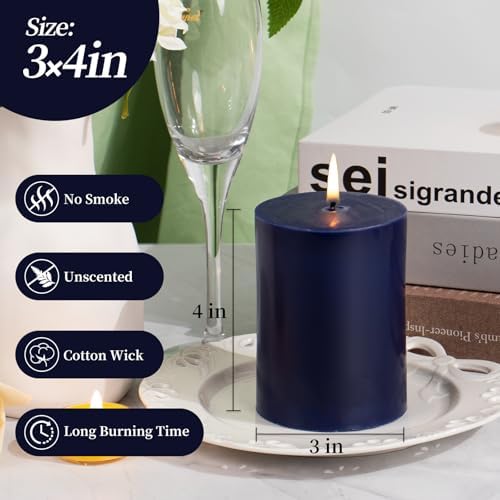 KONNI Navy Blue Pillar Candles Set of 3 3x4