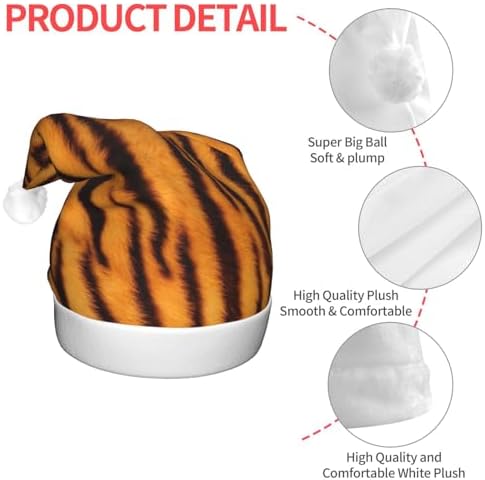 Tiger Striped Christmas Santa Hat Plush Light Up for Adult