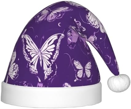 Purple Butterflies Floral Print Christmas Santa Hat Small Size