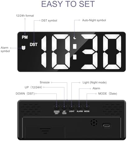 OQIMAX Digital Alarm Clock with Large Display and Touch Snooze