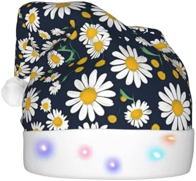Floral Daisies Print LED Christmas Santa Hat for Adults
