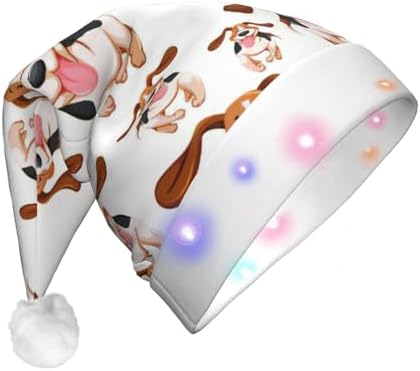 Cartoon Pug Print Light Up Santa Hat For Adults