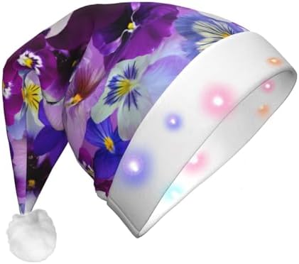 Purple Flower Print LED Christmas Hat Unisex Adult