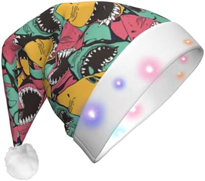 Shark Pattern Christmas Santa Plush Light Up Hat for Adults