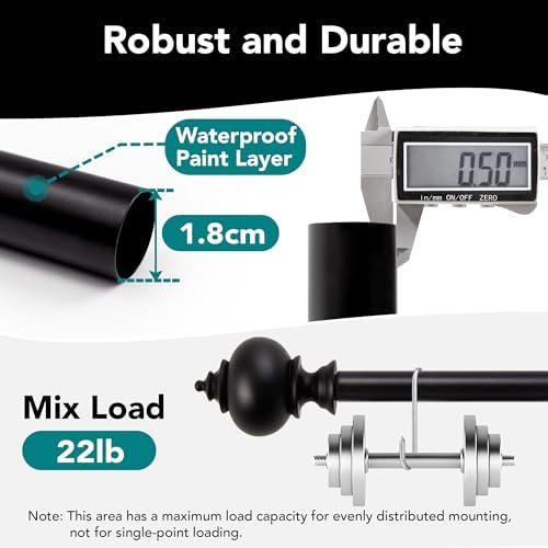 Deconovo Heavy Duty Black Curtain Rod Adjustable 48-84 Inch