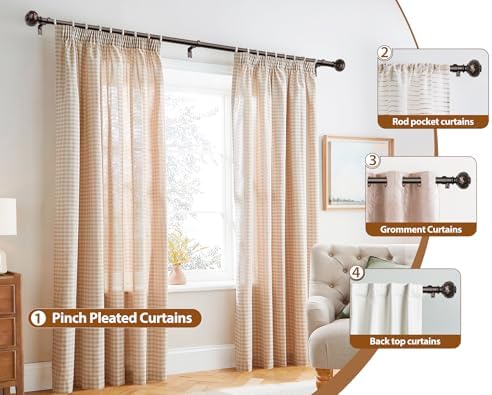 TONIAL Curtain Rod 32 to 120 Inches Bronze Adjustable Single Rods