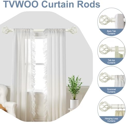 White Twisted Cage Finials Curtain Rod for Windows