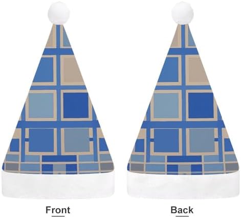 Santa Hat Blue Beige Square Pattern Christmas Headwear