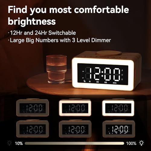 Bluetooth Alarm Clock with Wireless Charging and LED Night Light