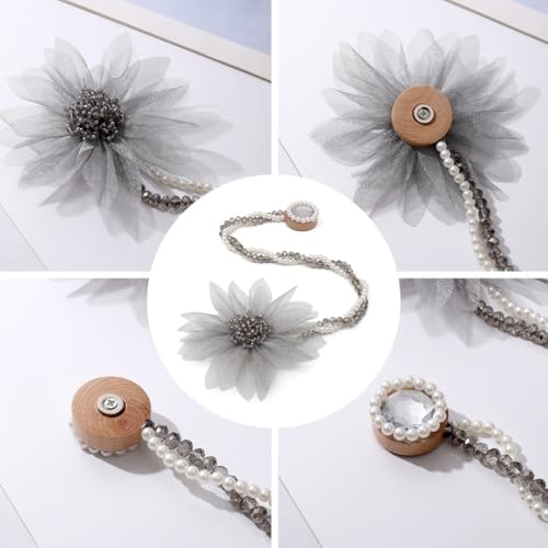 SUQ I OME 2 Pack Crystal Flower Magnetic Curtain Holdback