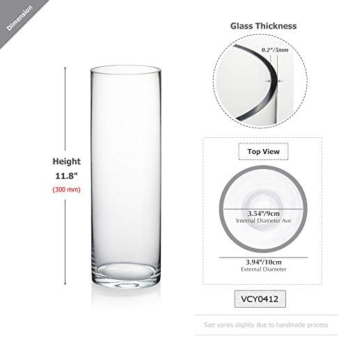 WGVI Thick Weighted Clear Cylinder Glass Vase 4 x 12