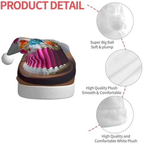 Happy Birthday Cake Print Santa Hat Plush for Adult