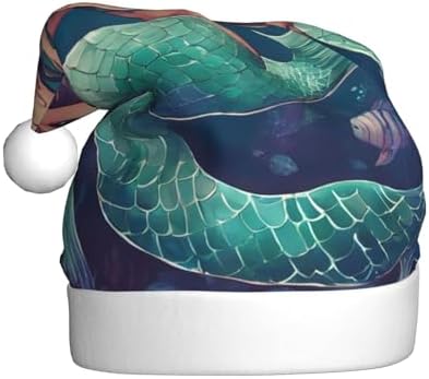 QINZHENG Mermaid Print Santa Hat for Women