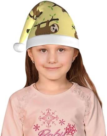 Cute Sloth on Yellow Lemon Print Santa Hat
