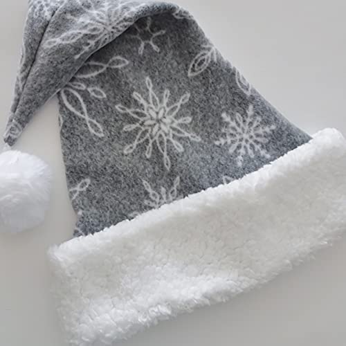 Gray White Snowflake Fleece Santa Hat Novelty Christmas Adult Hat
