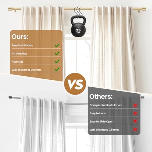 Vikarler 58 Inch Gold Curtain Rod 2 Pack Adjustable