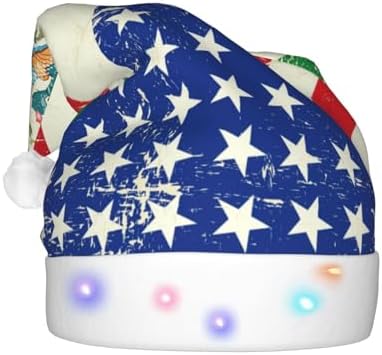 Mexican American Flag Print Santa Hat with LED Light Up