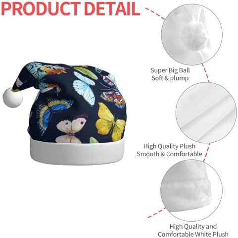 QinZheng Leaf Butterfly Print Santa Hat for Women