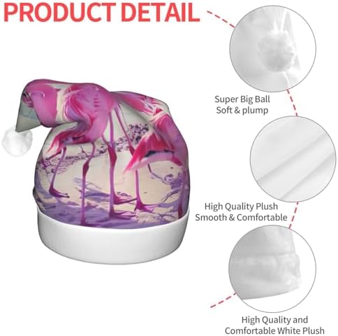 Flock of Pink Flamingos Christmas Santa Hat Plush Light Up Funny Adult Hat