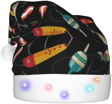 Fishing Lure Christmas Santa Hat Plush Light Up Funny Adult Hat