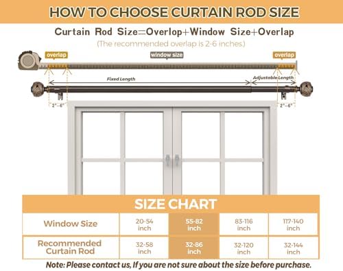 USFOOK Bronze Curtain Rods 48-84 Inch with Leaf Finials