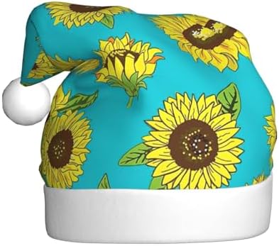 QINZHENG Sunflowers Print Santa Hat for Women Adult Christmas Gift