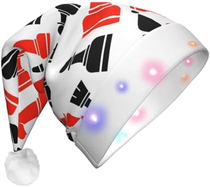 Chess Pattern Christmas Santa Hat Plush Light Up for Adults