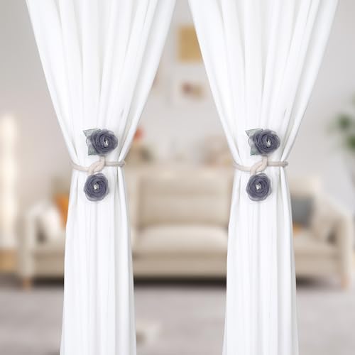 Handmade Artificial Rose Flower Curtain Holdbacks Gray