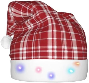 Plaid Red and Black Light Up Santa Hat for Adults