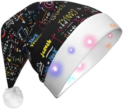 Math Formula Print LED Christmas Santa Hat Plush for Adults