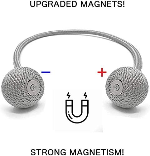 Strong Magnetic Curtain Tiebacks with Woven Ropes - 4pcs Grey Set