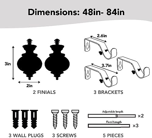 Deconovo Heavy Duty Black Curtain Rod Adjustable 48-84 Inch