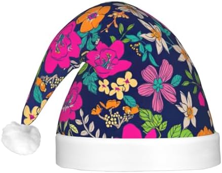 Flowers Print Christmas Santa Hat Plush with LED Light for Adults