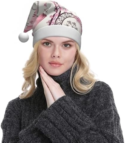 QINZHENG Romantic Paris Butterfly Print Santa Hat for Women