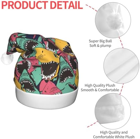Shark Pattern Christmas Santa Plush Light Up Hat for Adults