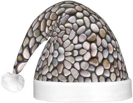 Pebble Stone Print Christmas Santa Hat Plush Light Up for Adults